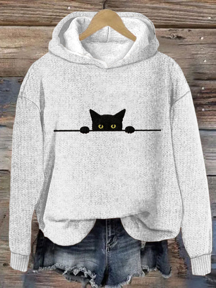 Comstylish Women's Casual Funny Black Cat Print Hood Sweater