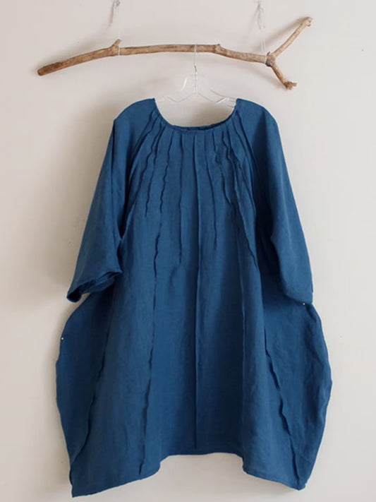 Women's Summer Pleated Cotton&Linen Dress 