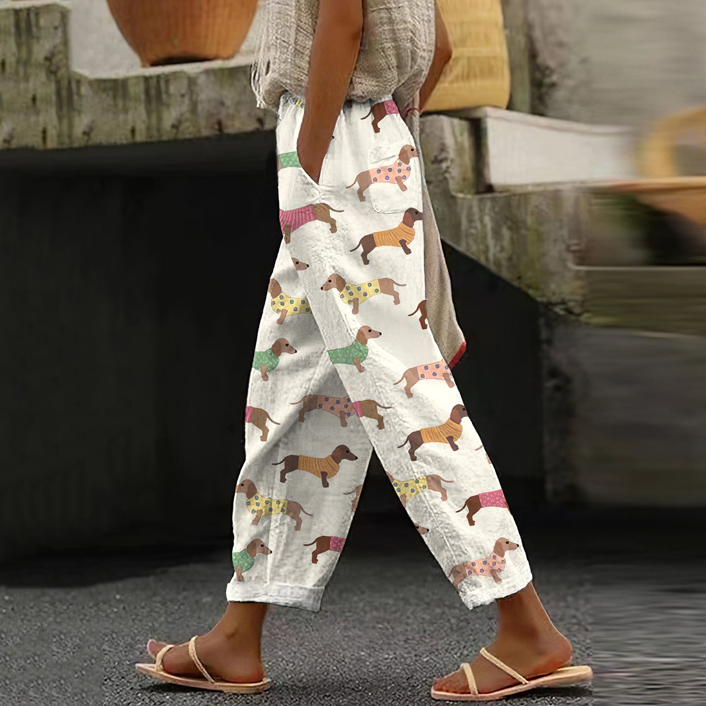 Comstylish Women's Vintage Dachshund Casual Pants
