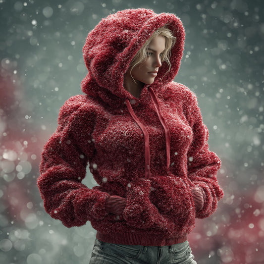 Comstylish Women's Solid Color Christmas Thickened Plush Hoodie