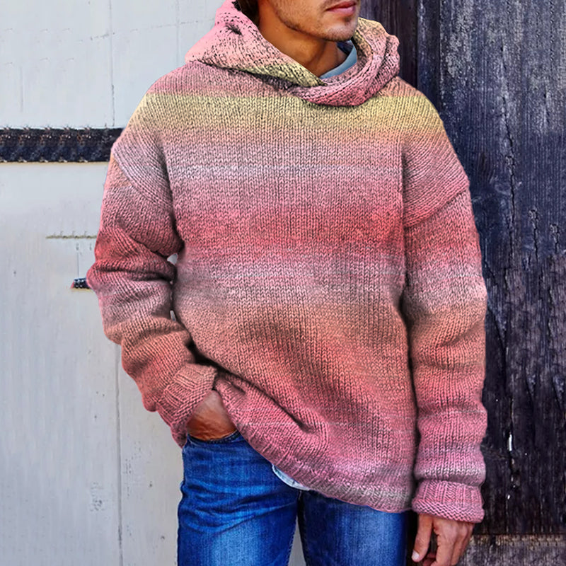 Men's Vintage Gradient Colorful Cozy Hooded Sweater artswardrobe