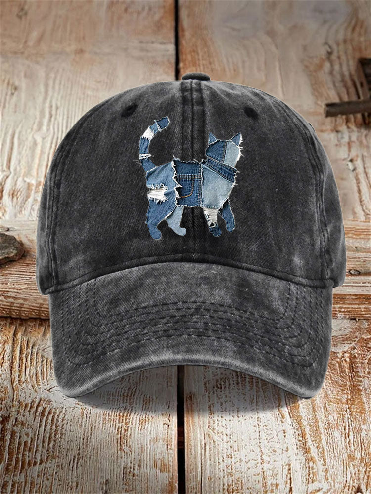 Unisex Funny Denim Cat Print Hats artswardrobe