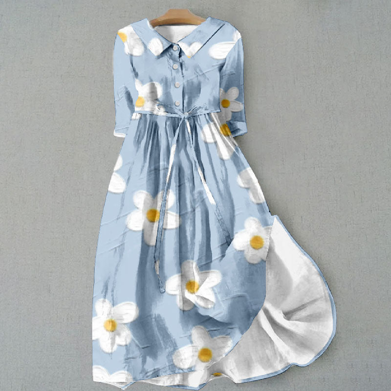 Comstylish Floral Print Lapel Casual Midi Dress