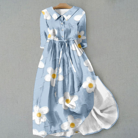 Comstylish Floral Print Lapel Casual Midi Dress