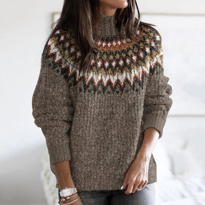 Retro Wavy Pattern Turtleneck Sweater elevenforest