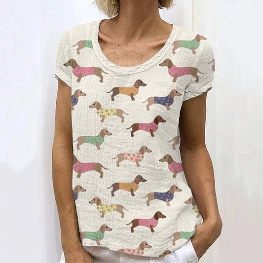 Comstylish Vintage Dachshund Women's Linen T-shirt