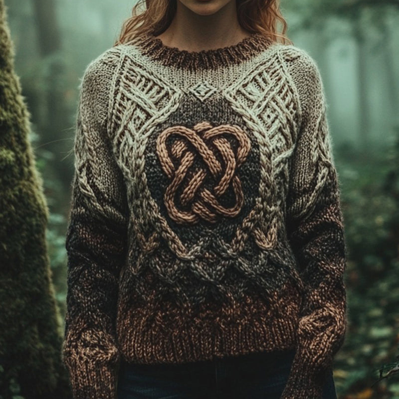 Classic Gradient Celtic Knot Chunky Contrast Color Cozy Sweater elevenforest