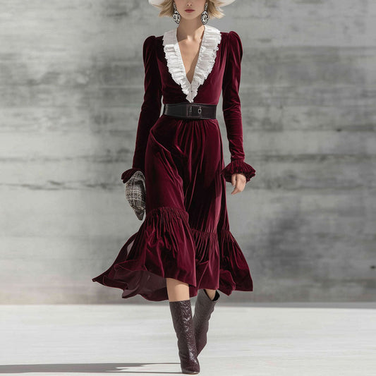 Christmas Party V-neck  velvet maxi dress