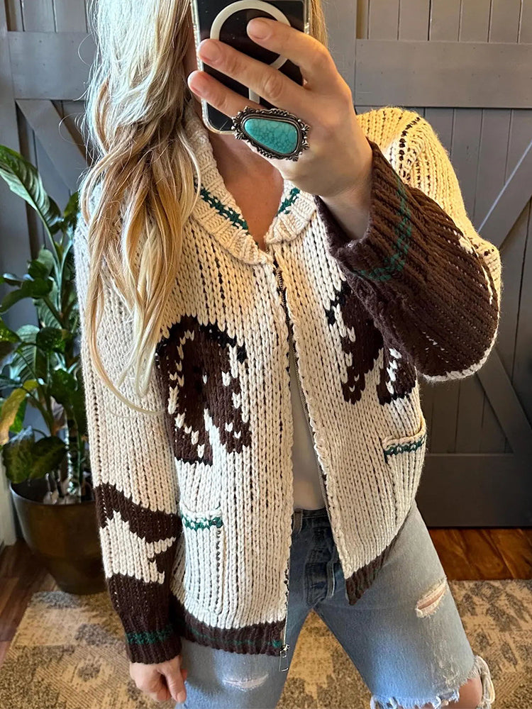 Vintage Western Horse Cozy Soft Knit Cardigan artswardrobe