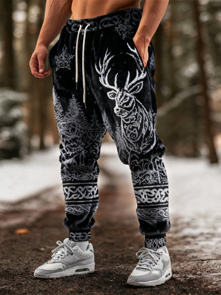 Comstylish Viking Antler Pattern Men's Flannel Pants