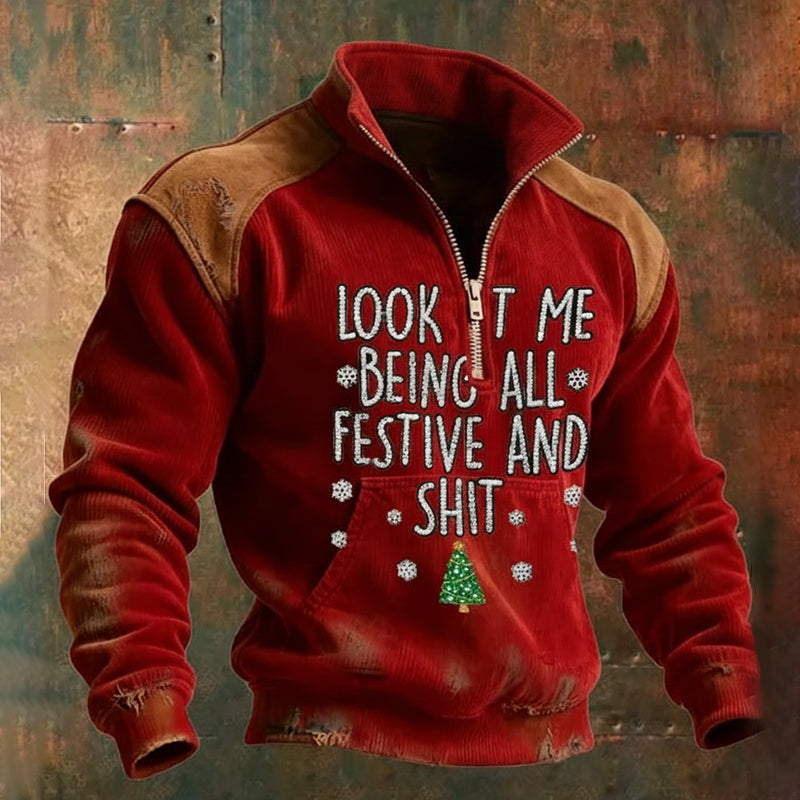 Comstylish Christmas Look At Me Being All Festive And Shit Men's Hooded Flannel Sweatshirt