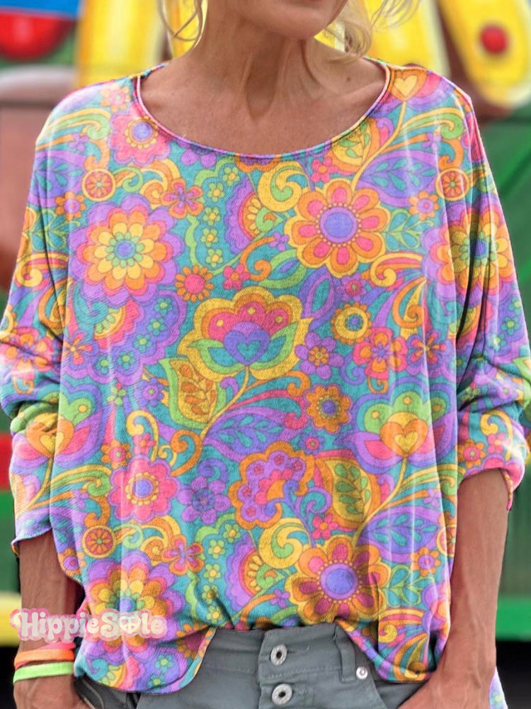 Women's Flower Power Rainbow Print T-Shirt