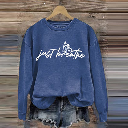 Comstylish Women's Just Breathe Print Round Neck Sweatshirt