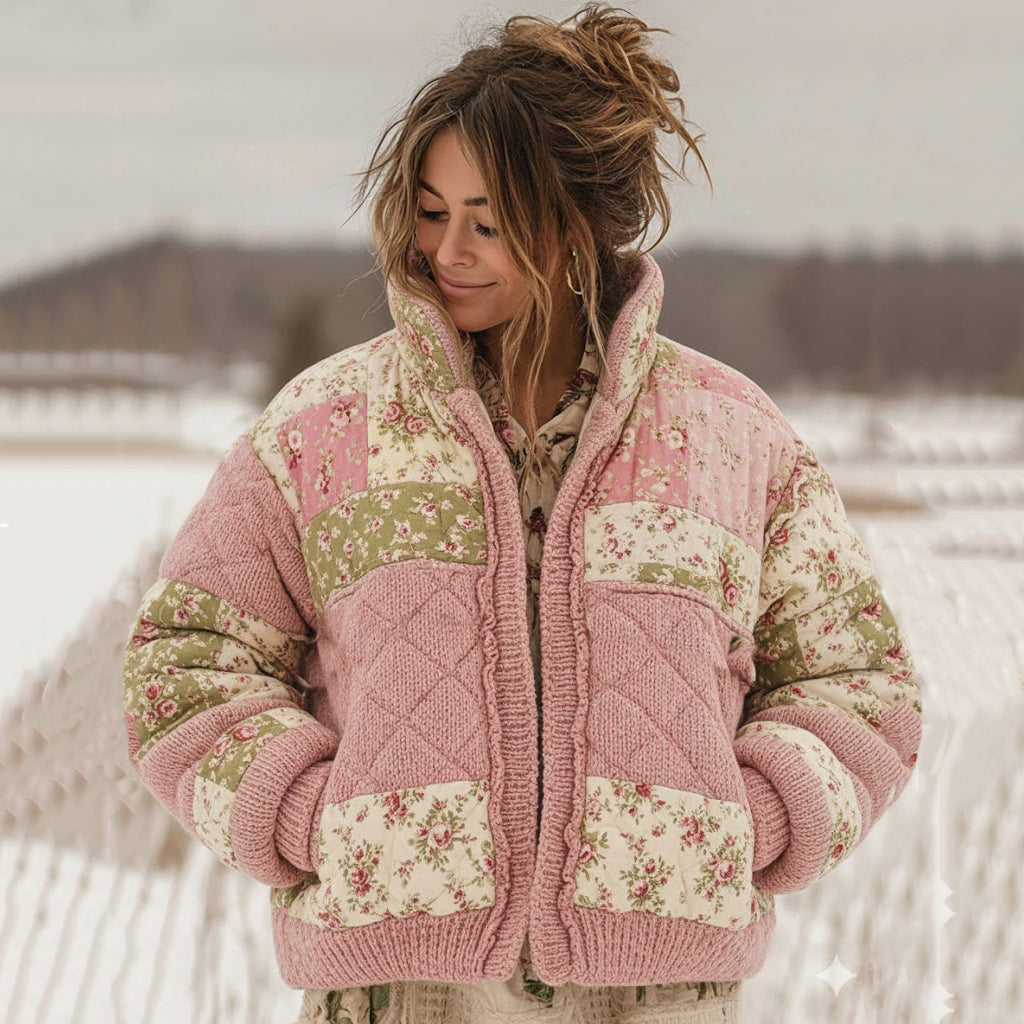 Women's Vintage Floral Patchwork Cozy Knit Sweater