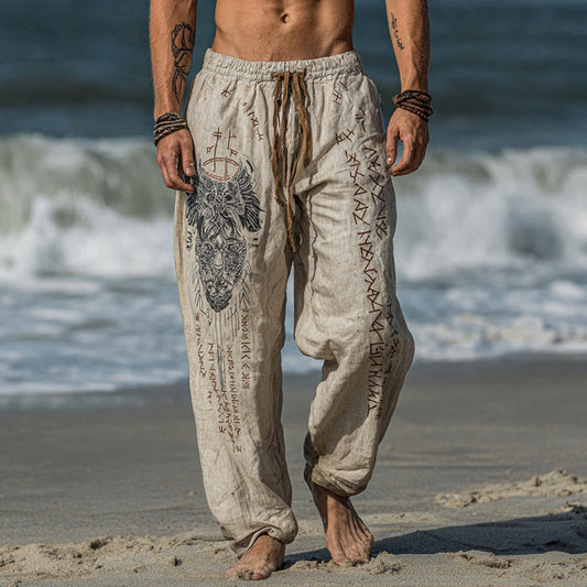 Men's Viking Occult Eagle Vintage Knot Runes Totem Summer Casual Pants artswardrobe