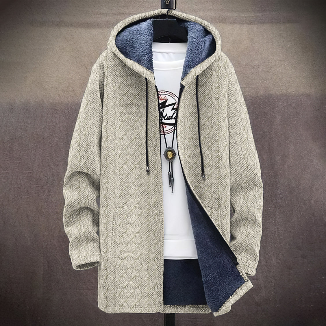 Men's Vintage Knitted Graphic Print Comfort Plush Hooded Coat elevenforest