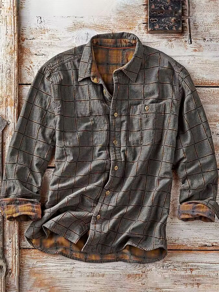 Men's Casual Retro Plaid Print Cotton Shirt artswardrobe