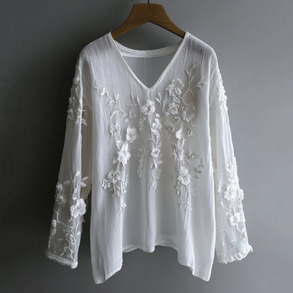 Comstylish Vintage Floral Lace Embroidered Comfy Long Sleeve Tunic