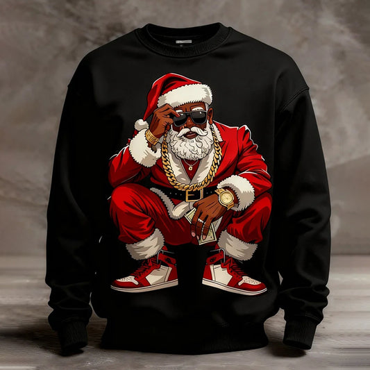 Comstylish Men's Christmas Santa Claus Print Crew Neck Long Sleeve Sweatshirt