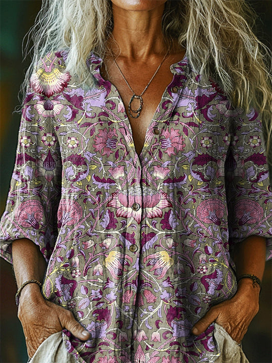 Women's Vintage Ethnic Style Floral Tattoo Pattern Art Print Casual Co