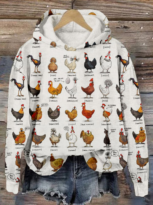 Comstylish Chickens of the World Pattern Vintage Comfy Hoodie