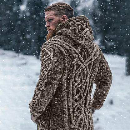 Men's Viking Tribal Celtic Inspired Chunky Knit Hooded Cardigan elevenforest