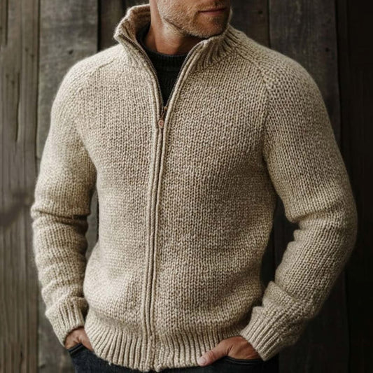 Vintage Loose Solid Color Stand Collar Zipper Knit Jacket Sweater elevenforest