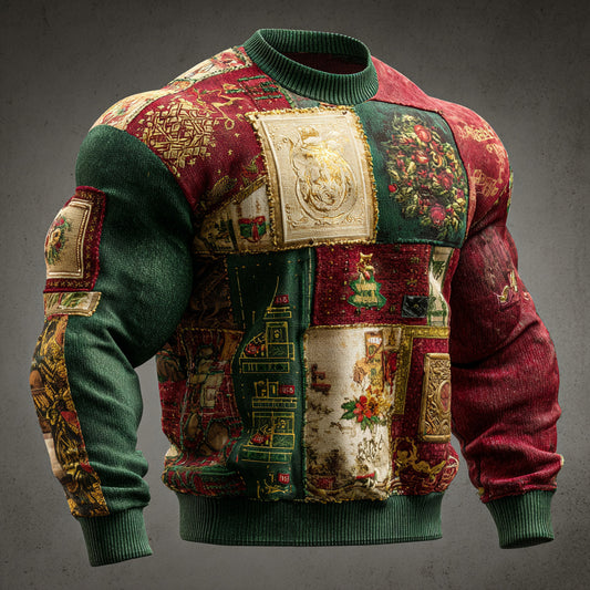 Comstylish Men's Christmas-themed Patchwork Sweatshirt