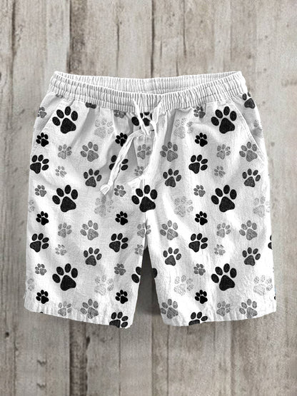 Paw Print Linen Blend Casual Shorts elevenforest