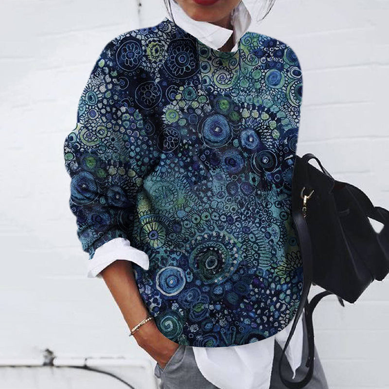 Fashion Abstract Print Loose Long Sleeve Top elevenforest