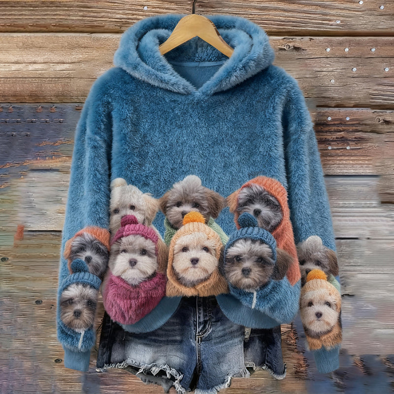 Comstylish Women's Cute Dog Pattern Cozy Plush Hoodie