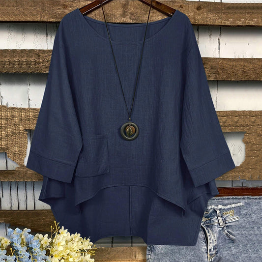 Comstylish Women's Solid Color Linen Loose Irregular Shirt