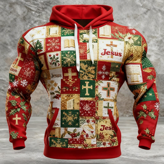 Comstylish Men's Christmas Faith Print Long Sleeve Casual Hoodie
