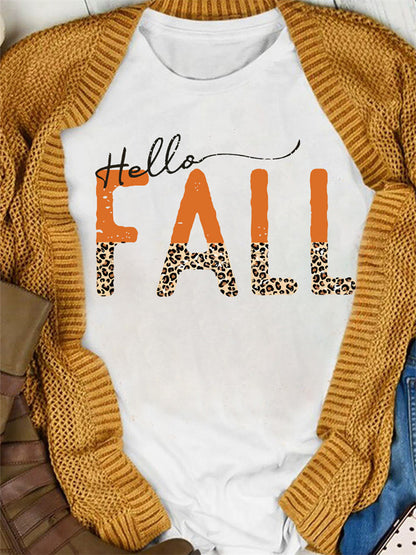 Hello Fall Leopard Graphic T Shirt artswardrobe