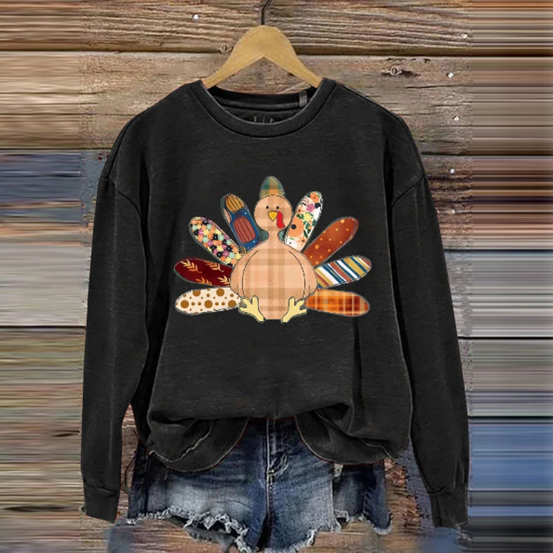 Patchwork Floral Thanksgiving Turkey Casual Sweatshirt artswardrobe