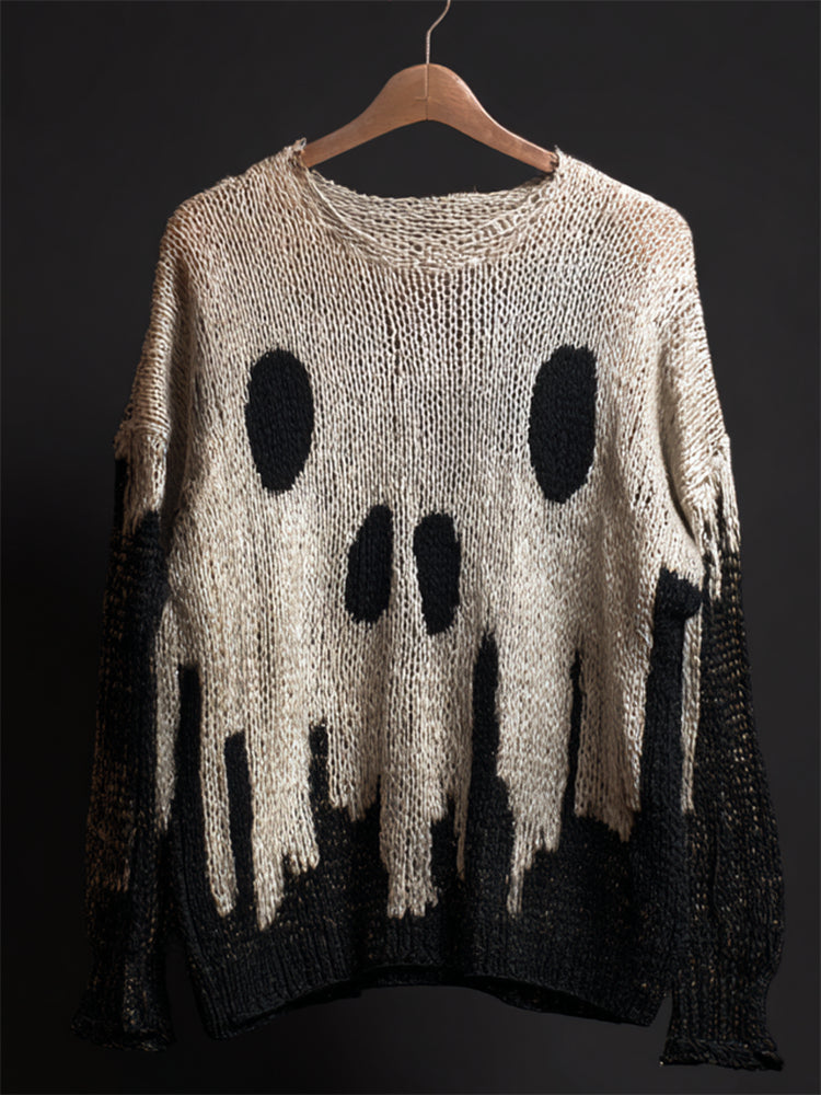 Halloween Skull Contrast Cozy Knit Sweater elevenforest