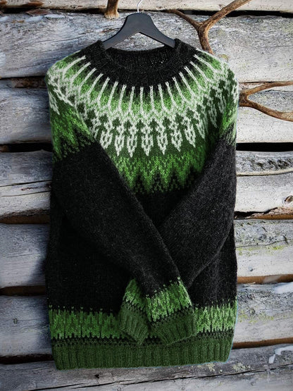 Vintage Icelandic Knit Jacquard Warmth Crew Neck Sweater（Unisex） elevenforest
