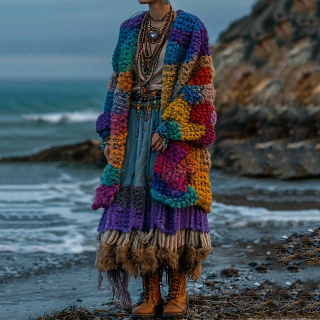 Women's Rainbow Pattern Sweater Cardigan artswardrobe