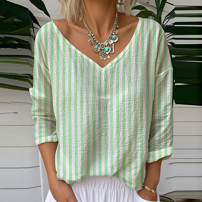 Comstylish Vintage Stripe Pattern Cozy Linen Shirt