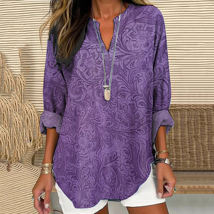 Women's Purple Art Floral Cotton And Linen Shirt artswardrobe