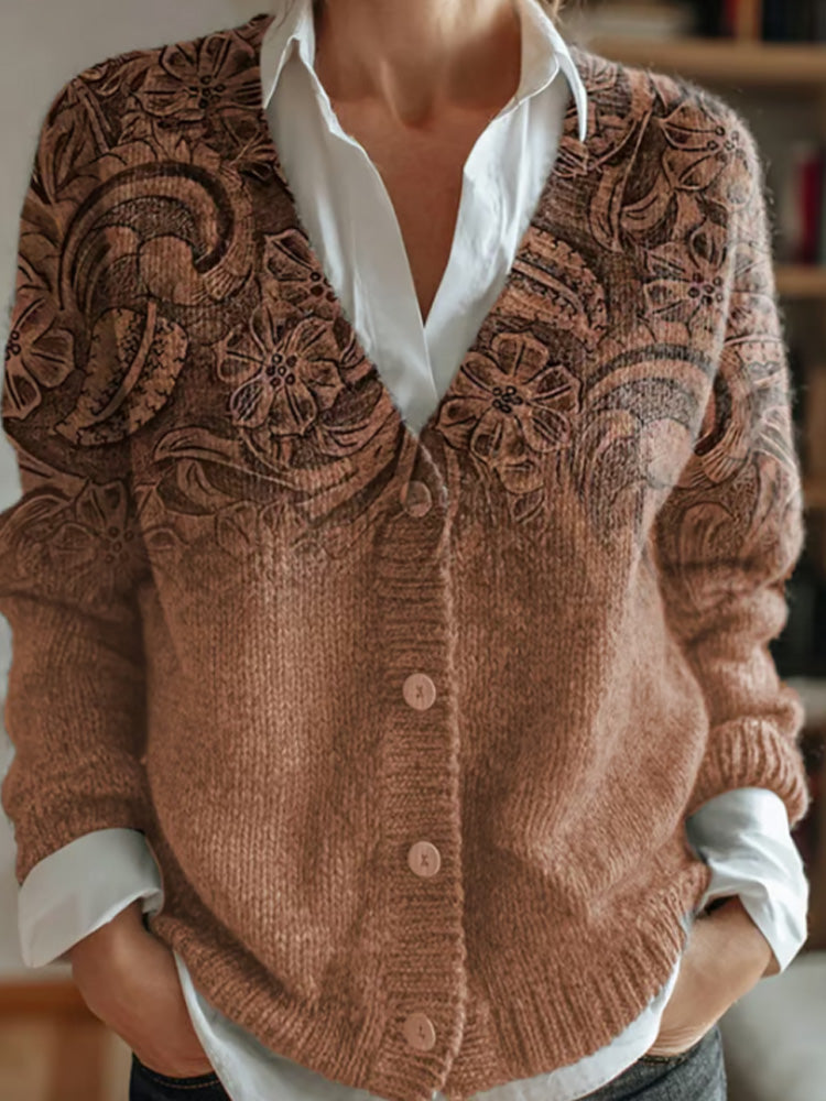 Women's Western Retro Pattern Print Casual Cardigan elevenforest