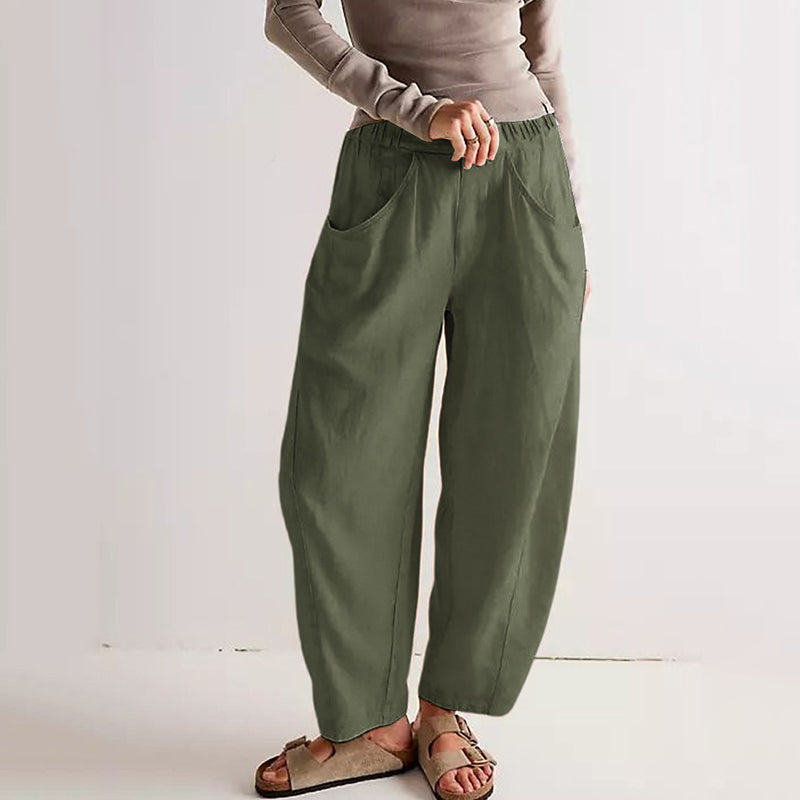 Solid Color Big Pocket Linen Blend Casual Pants artswardrobe