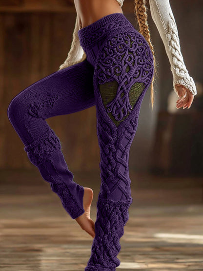 Vintage Viking Tree Of Life Celtic Knot Art Knit Cozy Leggings artswardrobe
