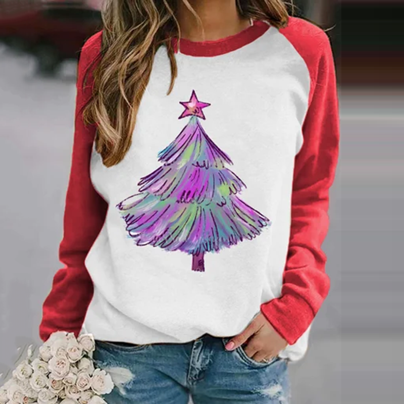 Comstylish Women's Shiny Purple Christmas Treeart Printed Sweatshirt