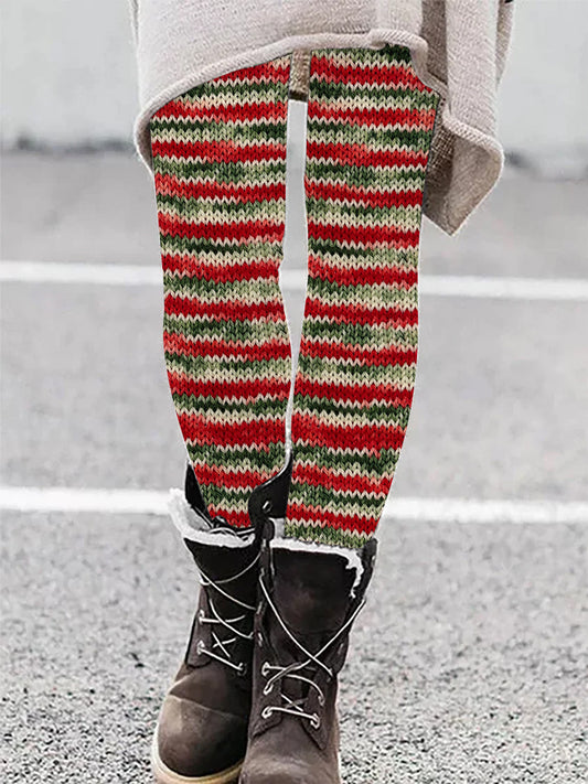 Comstylish Christmas Candy Cane Inspired Cozy Knit Leggings