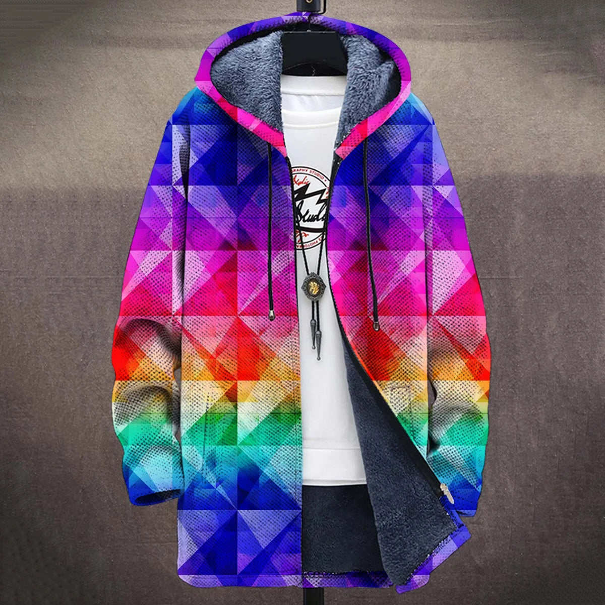 Rainbow Colors Gradient Art Pattern Plush Thick Long-Sleeved Sweater Coat Cardigan elevenforest