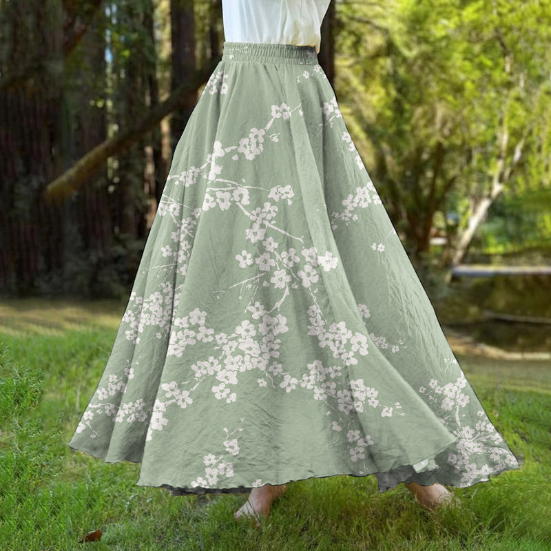 Comstylish Cherry Blossom Japanese Art A-Hem Skirt