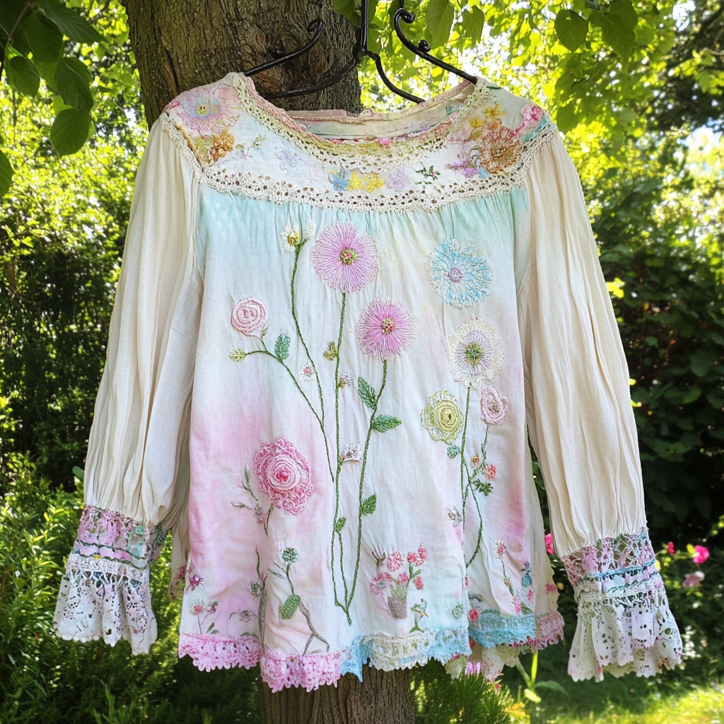 Bohemian Rose Floral Gradient Linen Shirt artswardrobe