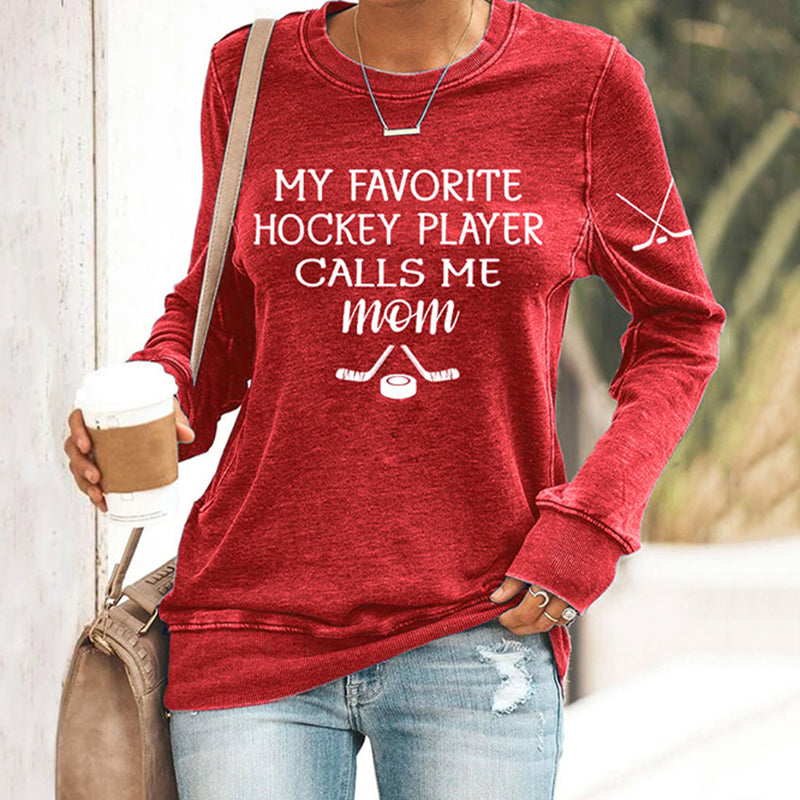 Comstylish Women's My Favourite Hockey Player Calls Me Mom Printed Casual Sweatshirt