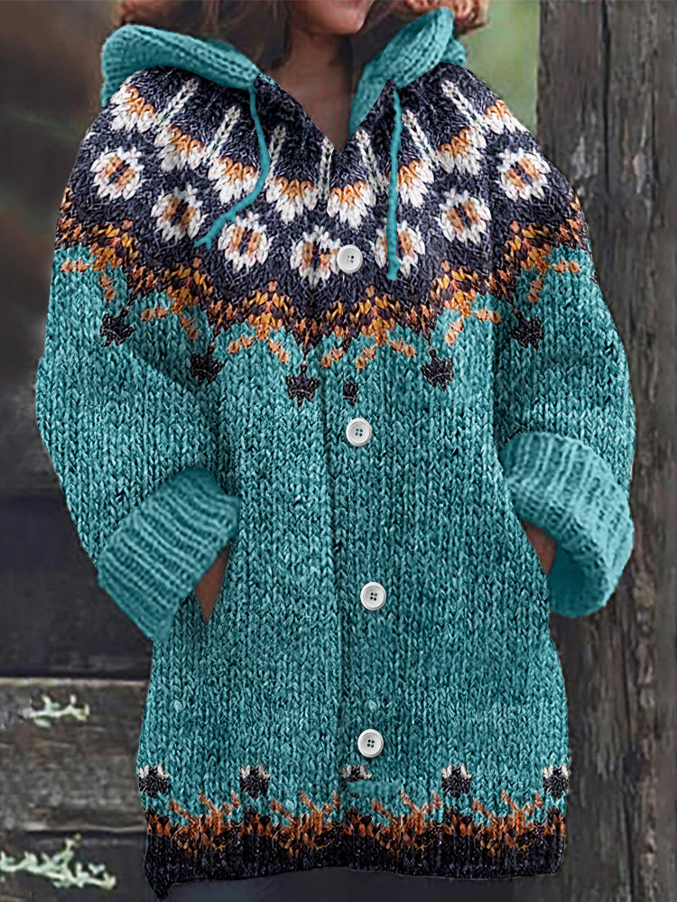 Vintage Tribal Icelandic Pattern Cozy Cardigan Sweater elevenforest